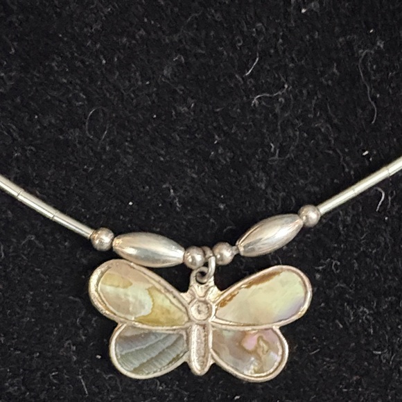 Jewelry - Vintage Mother of Pearl Silver Butterfly Pendant Necklace